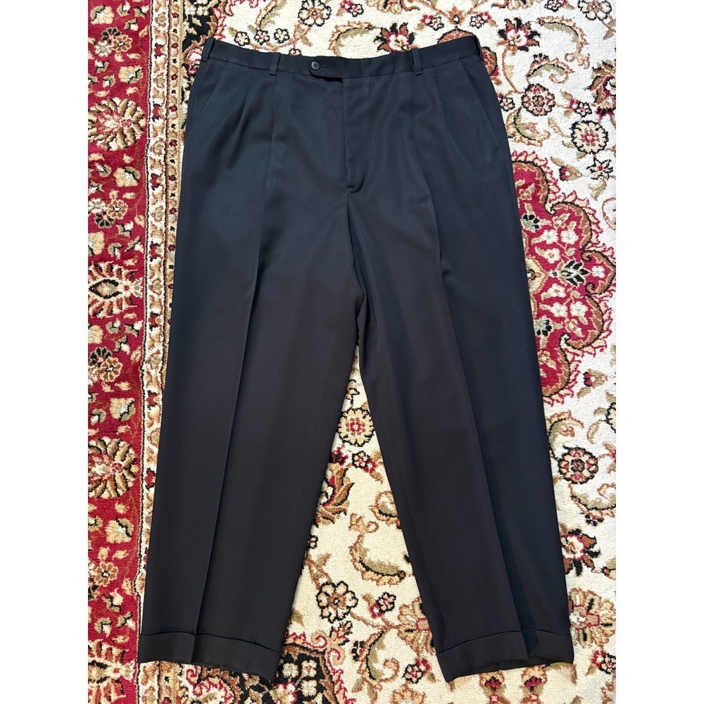 Riviera Wool Pleated Dress Pants Mens 42x29 Black Cuffed Drape Trousers